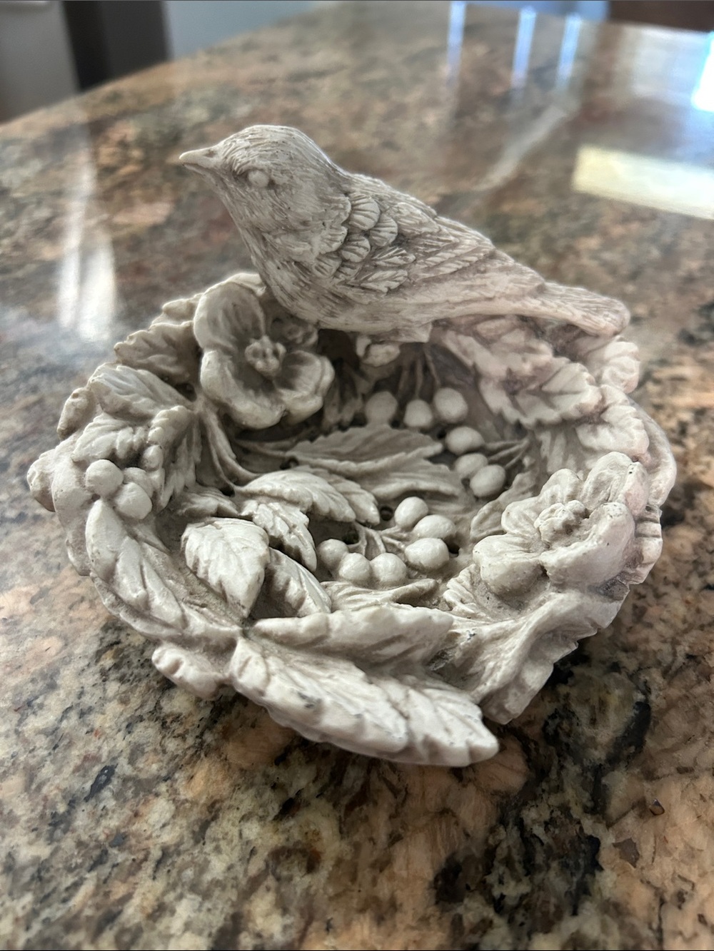Ornamental Bird Trinket/Soap Dish Sculpture in Light Gray - Home Art Accent